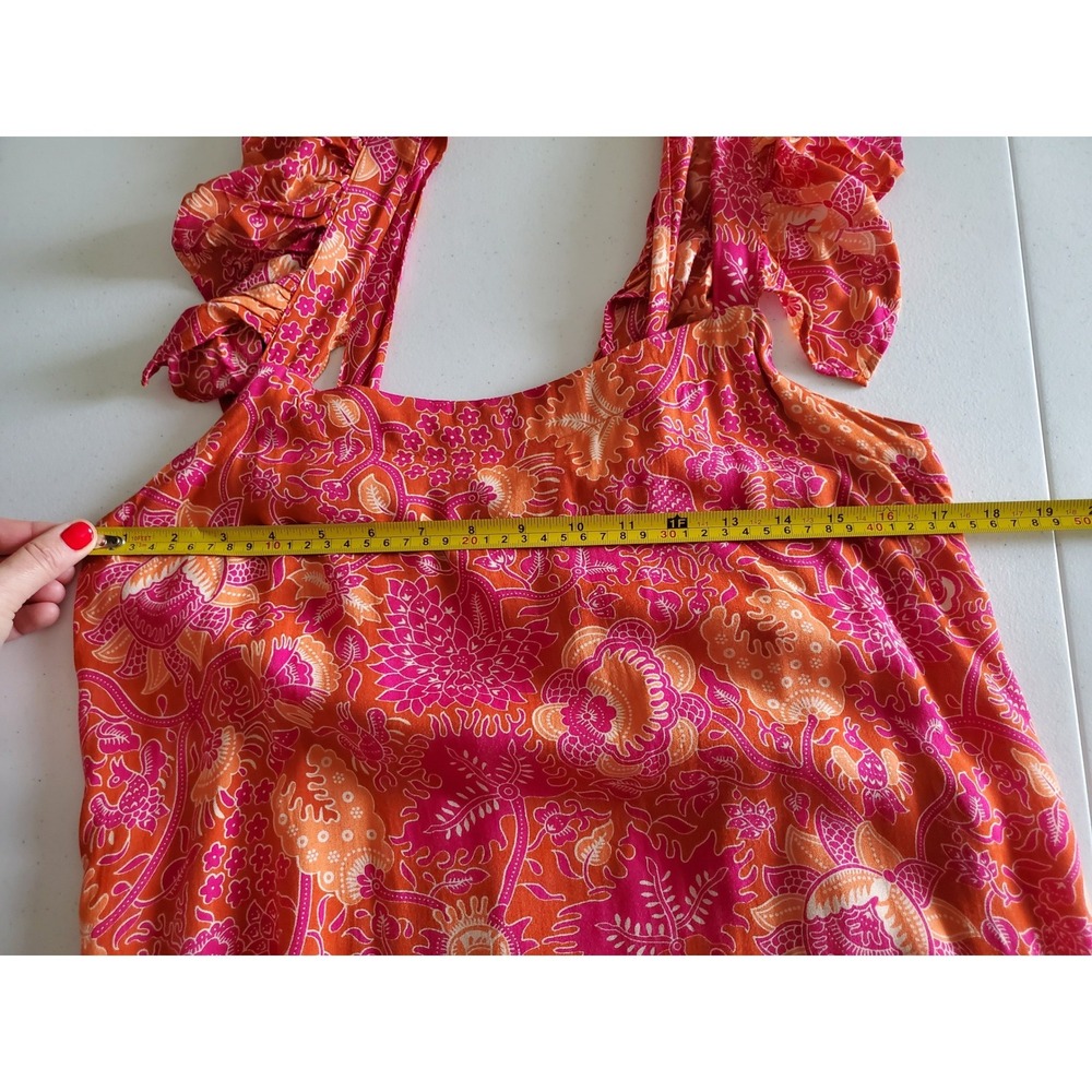 House of Harlow 1960 Maxi Dress Pink Orange Floral Ruffle Sleeve M Bohemian - Picture 9 of 13